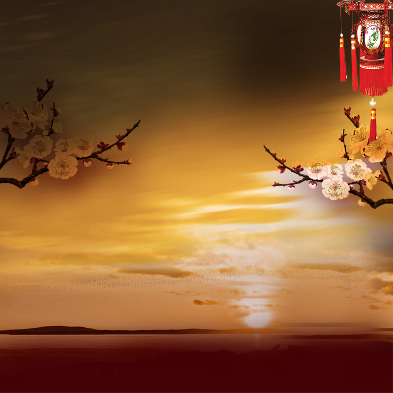 中国风梅花落日高清JPG素材，复古背景设计资源免费下载