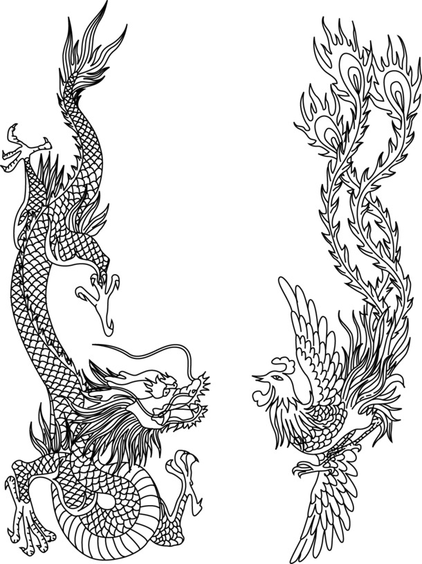 龙凤呈祥矢量图，高清PNG透明中国风装饰元素，设计素材下载
