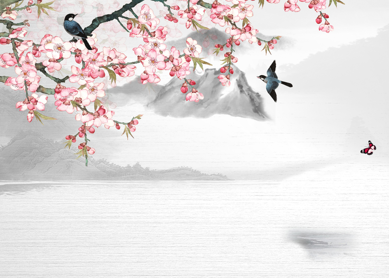 中国风桃花海报背景，复古JPG/PSD设计素材高清下载