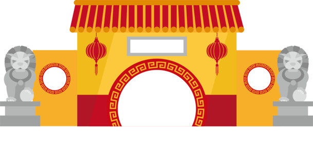 中国风卡通古代门洞PNG透明图片，高清AI设计素材下载