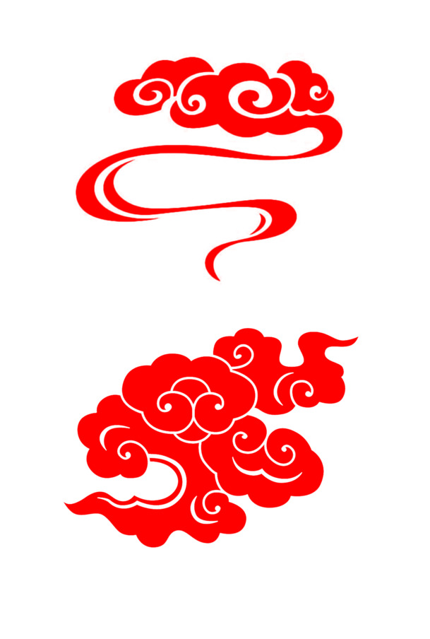 中国风红色祥云剪纸图案，高清PNG透明素材，设计下载首选