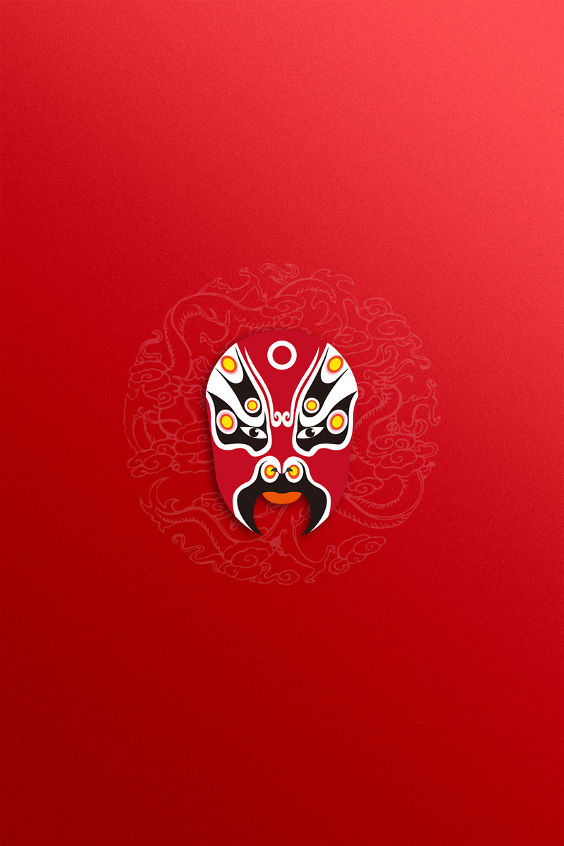 复古中国风PSD设计素材，红色底纹脸谱背景，高清JPG图片下载