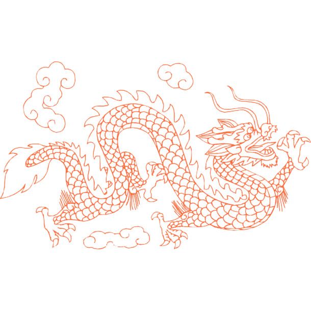中国风橙色祥云龙纹简笔画PNG透明图片，高清装饰元素与设计素材下载