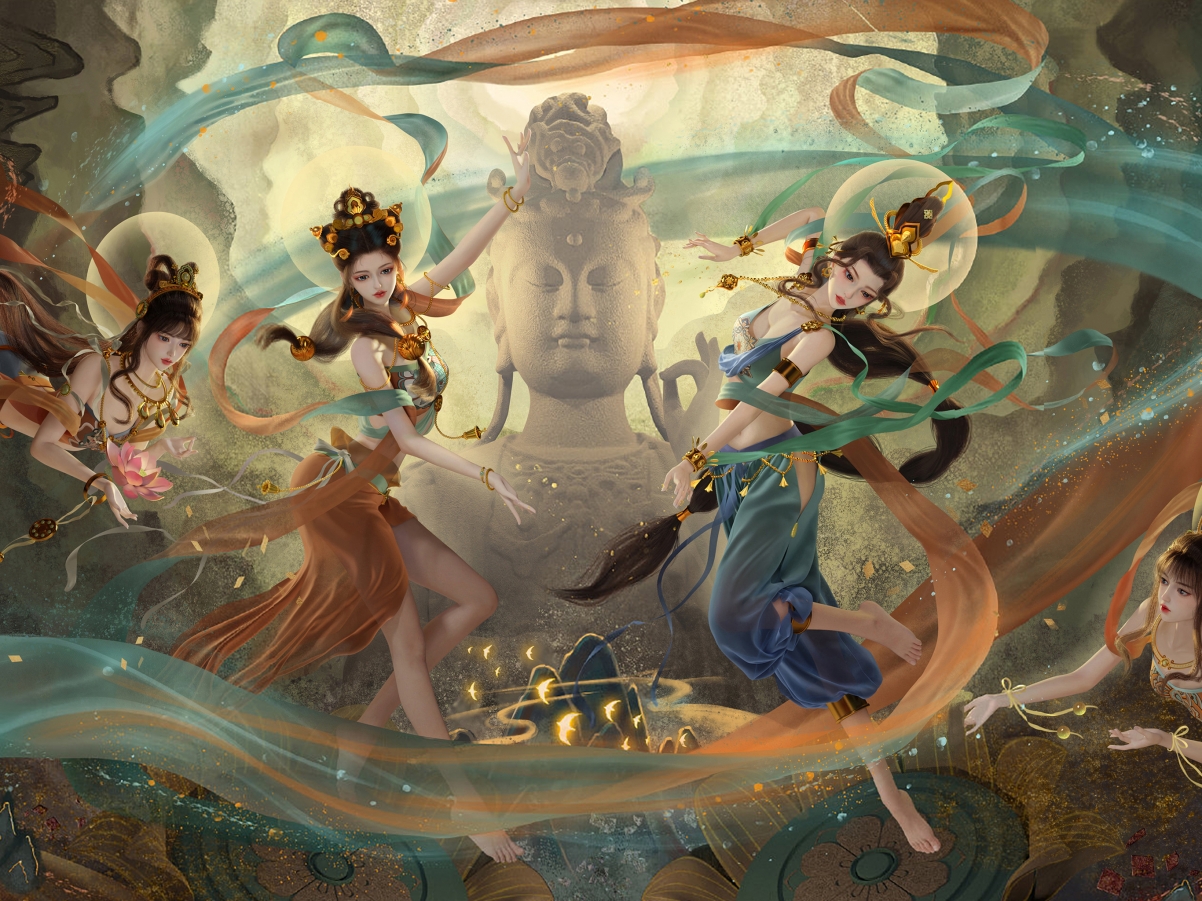 敦煌飞天美女，佛像平板壁纸，iPad高清2732x2048，唯美下载