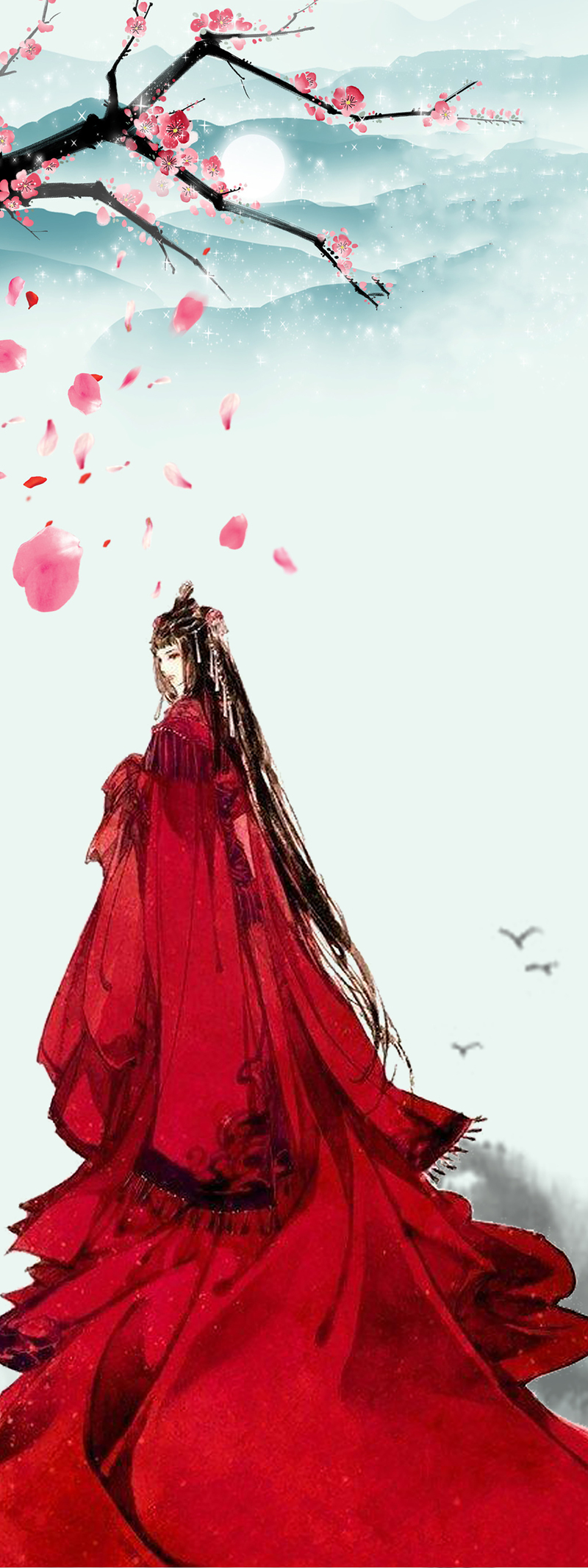 红衣女子古风背景，高清中国风JPG素材，免费下载