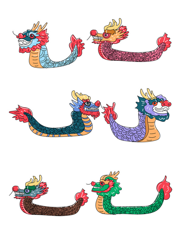 手绘端午龙舟PNG透明图，节日元素设计素材免费下载