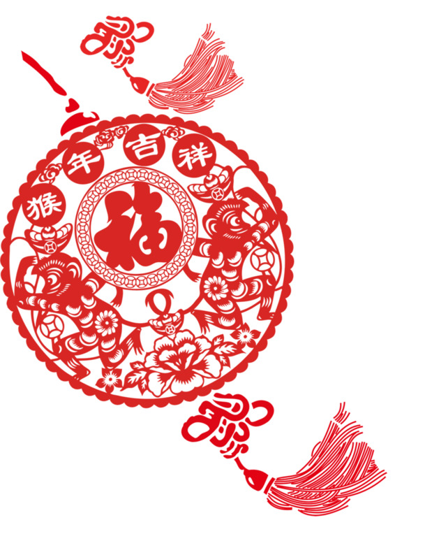中国风高清PNG透明红色剪纸中国结图片，精美装饰元素，设计素材免费下载