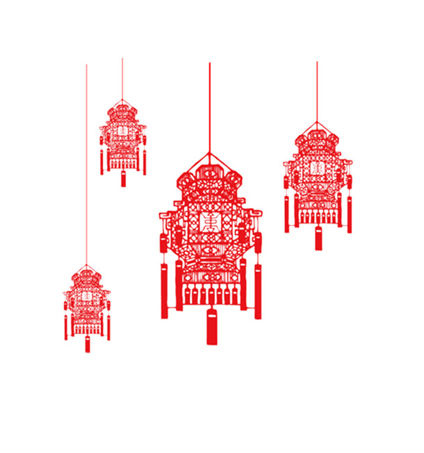 中国风剪纸红灯笼PNG透明图片，高清装饰元素，设计素材免费下载