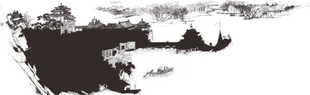 水墨清明上河图PNG透明图片，高清AI节日素材下载