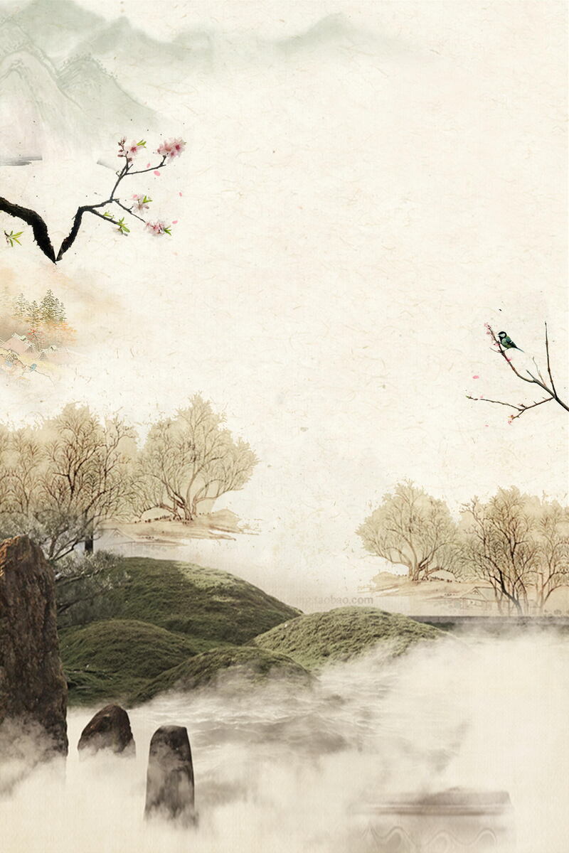 古典江南工笔画装饰画，高清JPG与复古PSD设计素材下载