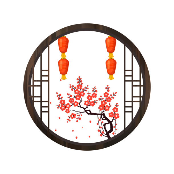 手绘古典窗户PNG透明图，国风AI设计素材高清下载