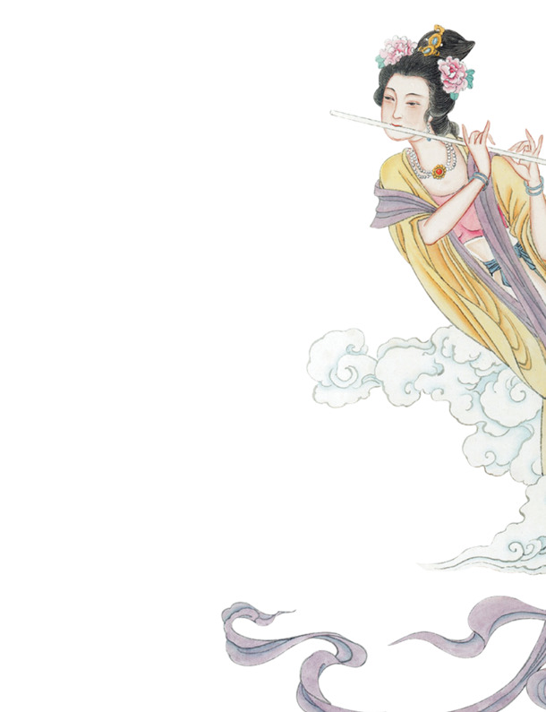 中秋佳节，吹笛仙女PNG透明图，高清节日元素设计素材下载