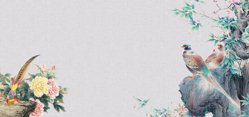 复古中国风工笔画花鸟鱼虫背景设计图，高清JPG/PSD格式素材下载