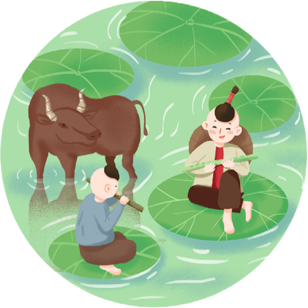 节日元素大放送，高清PNG透明图片，含两个牧童吹笛，设计素材免费下载