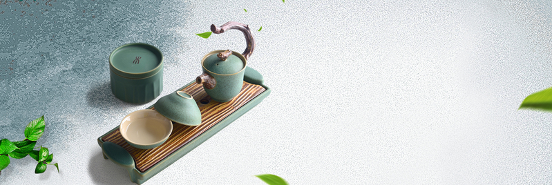 青花瓷茶具，文艺复古中国风JPG图片素材，高清青色Banner设计下载