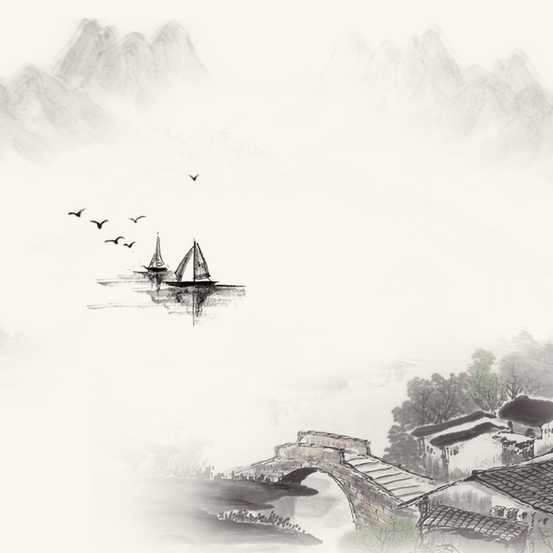 中国风水墨画亭子复古海报背景，高清JPG/PSD设计素材下载