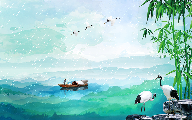 中国风清明手绘海报，复古清明雨景，JPG/PSD格式高清素材下载
