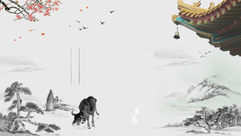 中国风水墨清明古典海报背景，高清JPG素材，复古设计下载