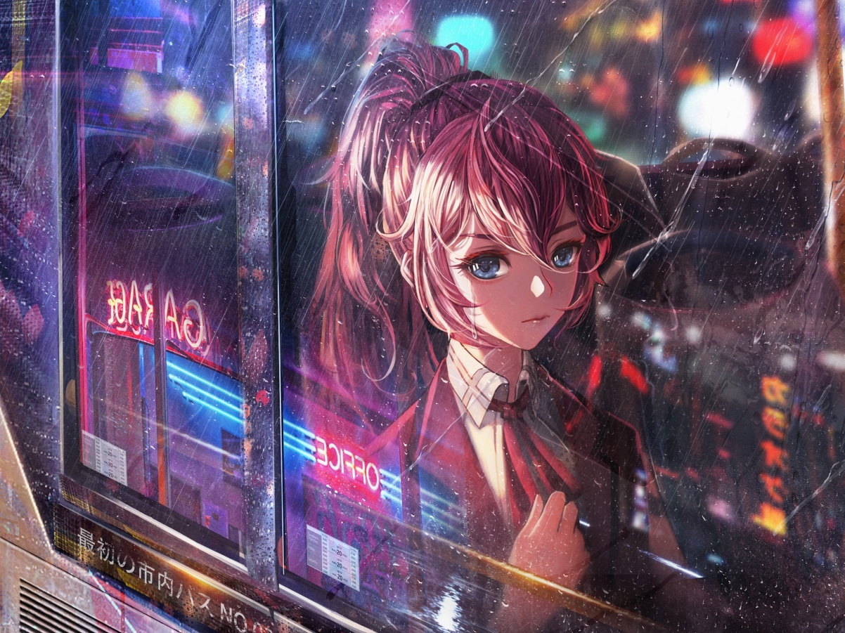 下雪窗边女孩，马尾学生装，iPad壁纸高清下载，2732x2048超清画质