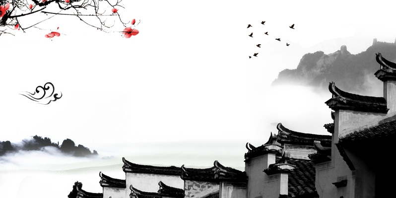 中国风徽派建筑平面广告，复古高清JPG图片及设计素材下载
