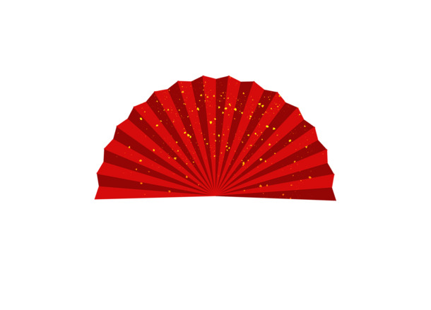 中国风红色金粉折扇PNG透明图片，高清装饰元素与设计素材下载