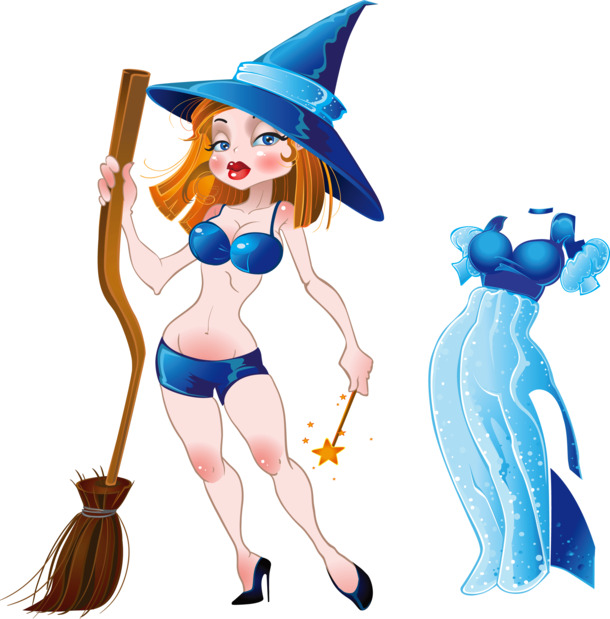 比基尼女巫魔棒高清PNG透明图，节日元素EPS素材，一键下载！