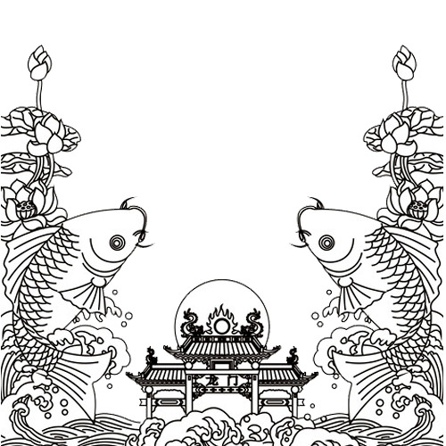 中国风鲤鱼跃龙门PNG透明图，高清装饰元素，免费下载素材