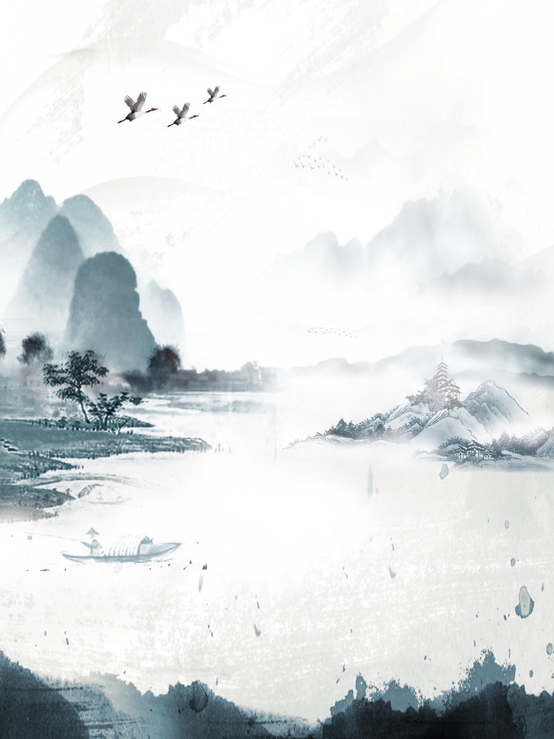 中式水墨山水海报背景，复古中国风高清JPG素材下载
