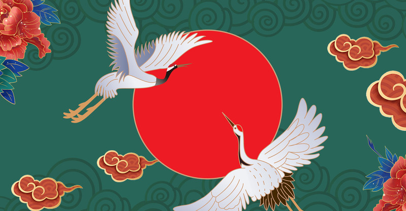 云鹤花卉复古中国风背景图，高清JPG/PSD格式，设计素材免费下载
