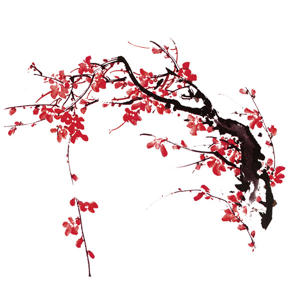 新年雪景红梅PNG透明素材，国风装饰元素，高清下载
