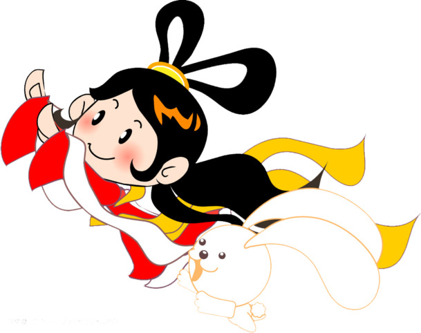嫦娥玉兔PNG透明图，高清中秋节日元素，设计素材免费下载