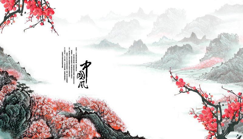 国画背景海报素材，高清JPG/PSD格式，电商狂欢设计必备，免费下载
