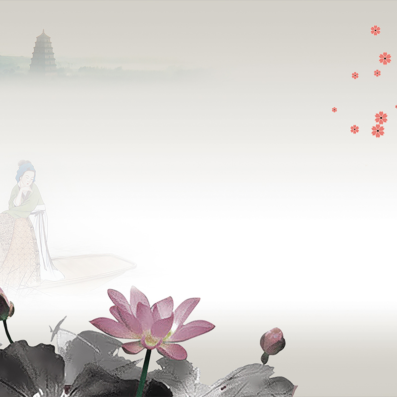 水墨莲花山水背景，复古中国风高清JPG/PSD设计素材下载