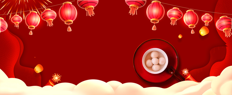 元宵节汤圆美食，简约红色背景高清JPG，复古中国风PSD设计素材下载