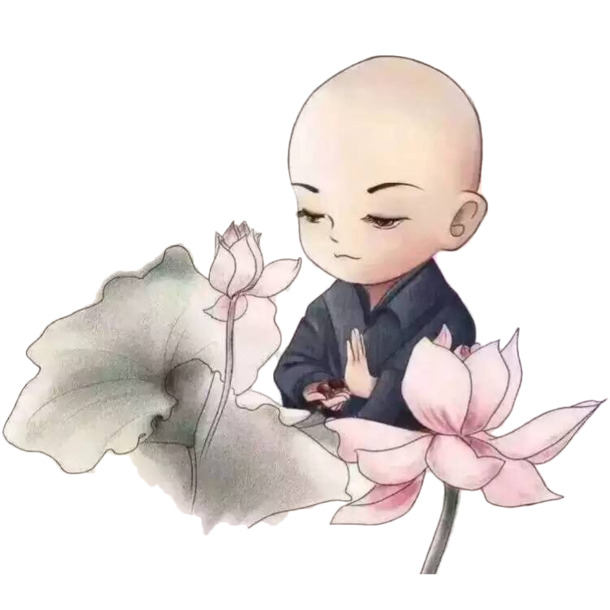 中国风手绘水墨小和尚与莲花PNG透明图片，高清装饰元素设计素材下载