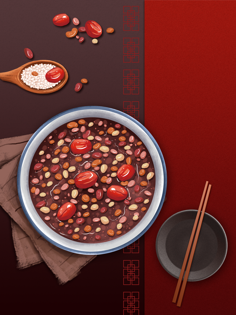 腊八节腊八粥美图，复古红枣背景JPG/PSD设计素材下载