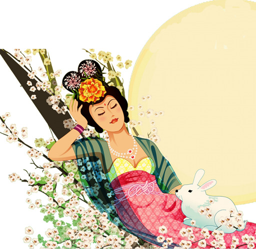 中秋佳节，古典玉兔与月亮高清PNG透明图片，节日元素设计素材下载