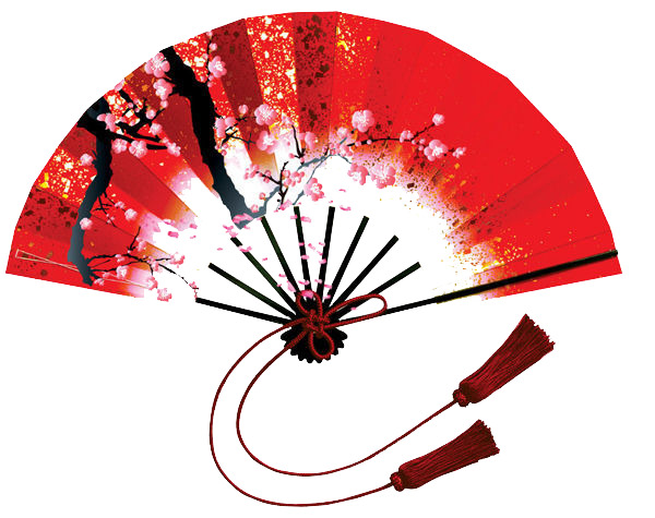 中国风红色梅花扇子PNG透明图片，高清装饰元素，免费下载