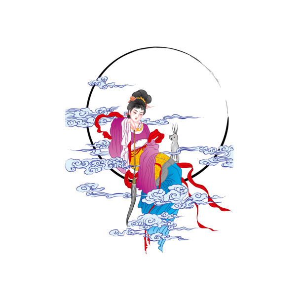 嫦娥奔月PNG透明图，高清中秋节节日元素，设计素材下载