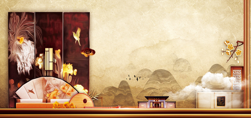 大气古韵新中式商业地产Banner，复古中国风高清JPG/PSD设计素材下载