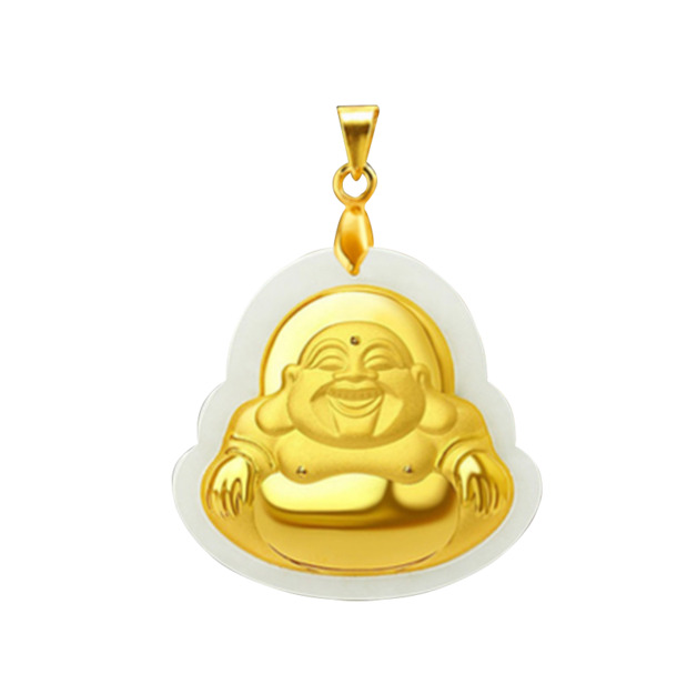 弥勒佛金镶玉PNG透明图，中国风装饰元素，高清下载