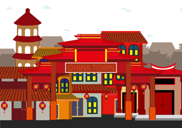 矢量唐人街PNG透明图，高清中国风装饰元素，设计素材下载