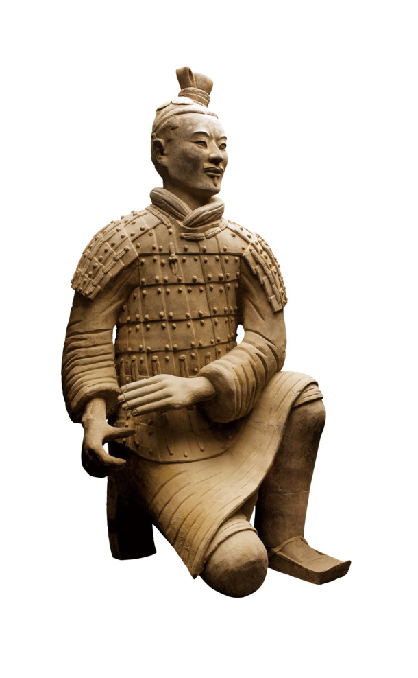 兵马俑单膝下跪高清PNG透明图片，中国风装饰元素，设计素材免费下载