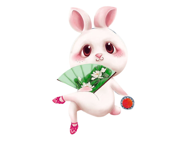 中秋节兔子手捧月饼PNG透明图片，高清节日元素，设计素材免费下载