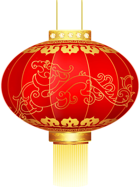 扁平手绘红色灯笼PNG素材，圣诞节节日元素高清下载