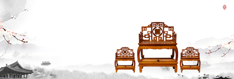 中式木椅复古banner，高清JPG/PSD设计素材，中国风元素下载