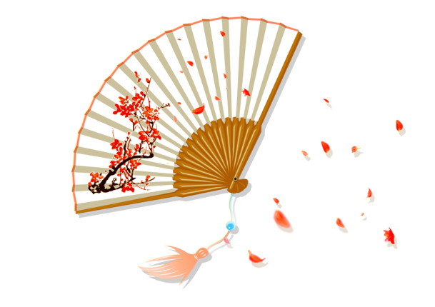 国潮手绘古扇插画，高清PNG透明元素，中国风PSD设计素材下载