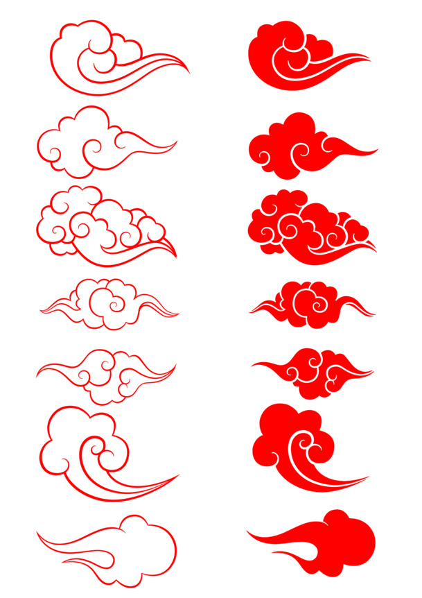 中国风复古元素，祥云红色PNG透明图片，高清装饰素材下载