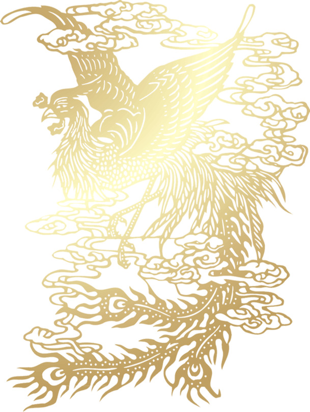 金色龙凤呈祥双喜PNG透明图，中国风装饰元素，高清下载