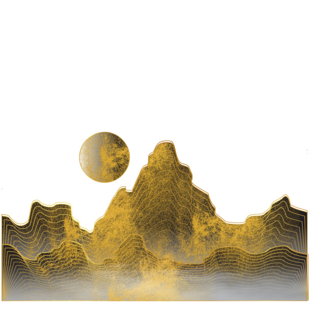 中国风金色线条山峦PNG透明图，高清装饰元素与图片设计素材